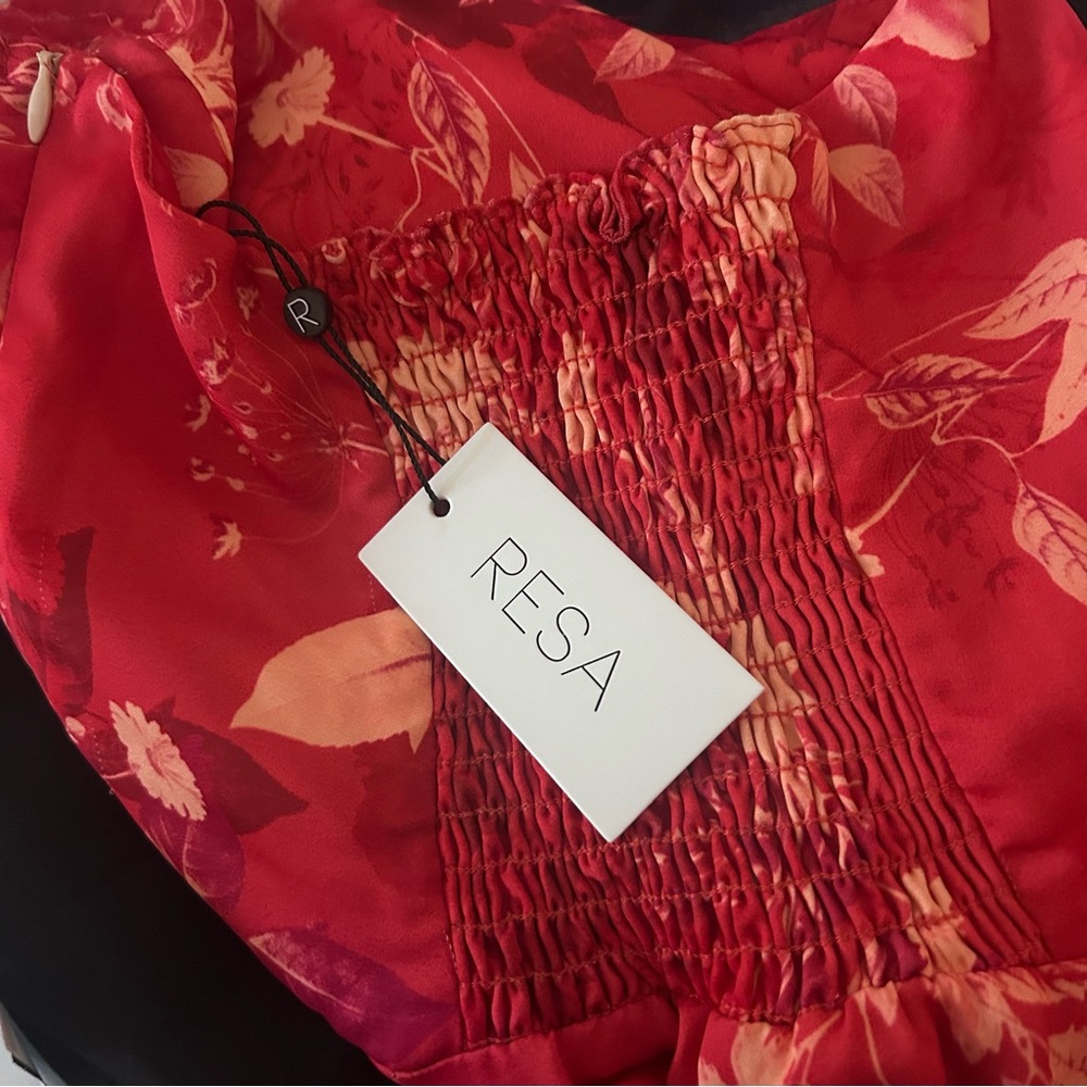 NWT RESA Strapless Floral Faux Wrap Mini Dress XS Red Smocked Back - Picture 6 of 9